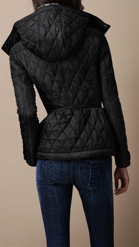 burberry brit hooded quilted jacket black